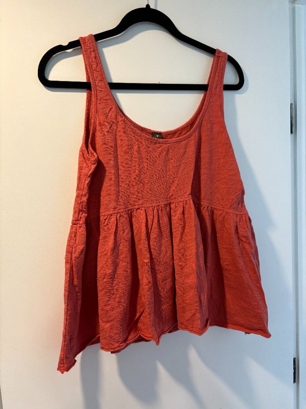 Rust Terracotta Babydoll Tank Top Swing Peplum Slub Knit Size M